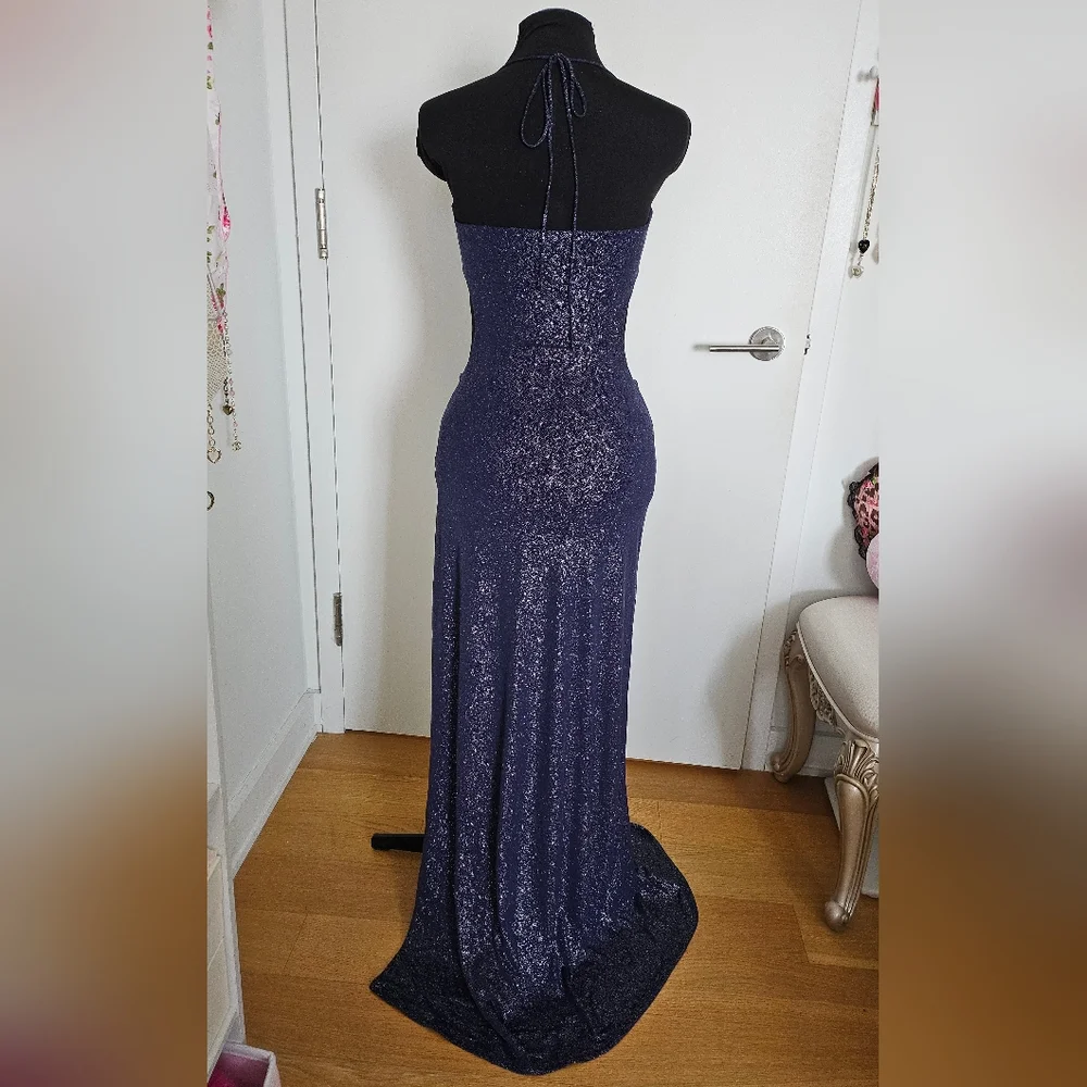 Lucy In The Sky Midnight Blue Sparkly Cutout Maxi Dress With Rhinestone Chain - Picture 2 of 11